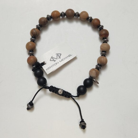 NWT Kenton Michael Petrified Wood & Sterling Silver Bracelet Pull Fit 8mm Beads - Picture 9 of 12